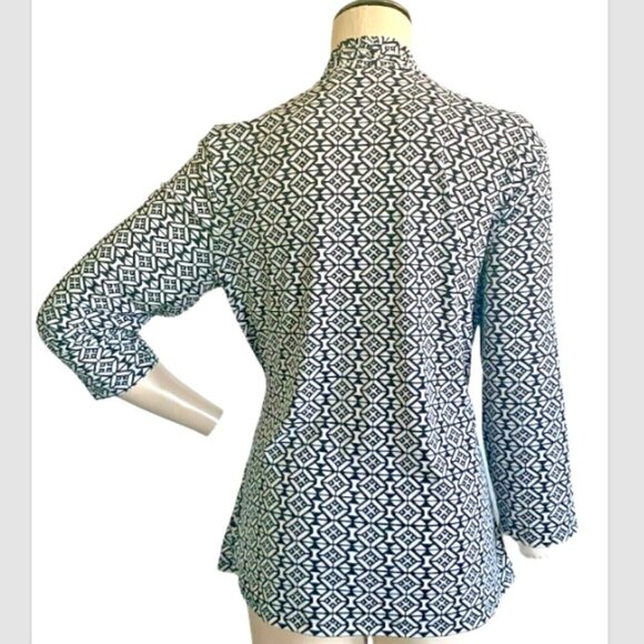 Chico's Sz 2 (L/12) Surplice Wrap Top Black White Geometric Print #224K - Picture 3 of 5